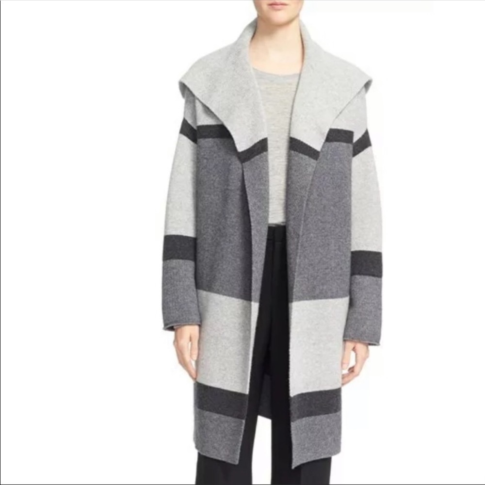 Vince colorblock stripe wool car coat